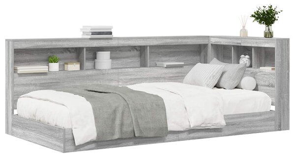 Krevet s policama s uzglavljem Sivi hrast sonoma 100 x 200 cm - Siva / 100 x 200 cm
