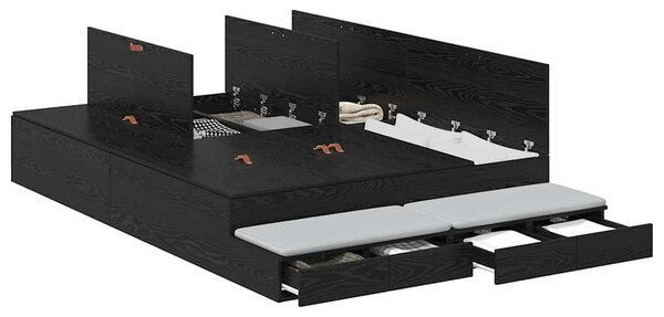 Krevet s ladicama Crni hrast 135 cm Konstruirano drvo - Crna / 135 cm