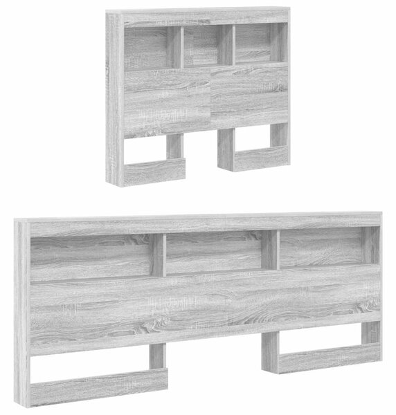 Krevet s policama s uzglavljem Sivi hrast sonoma 100 x 200 cm - Siva / 100 x 200 cm