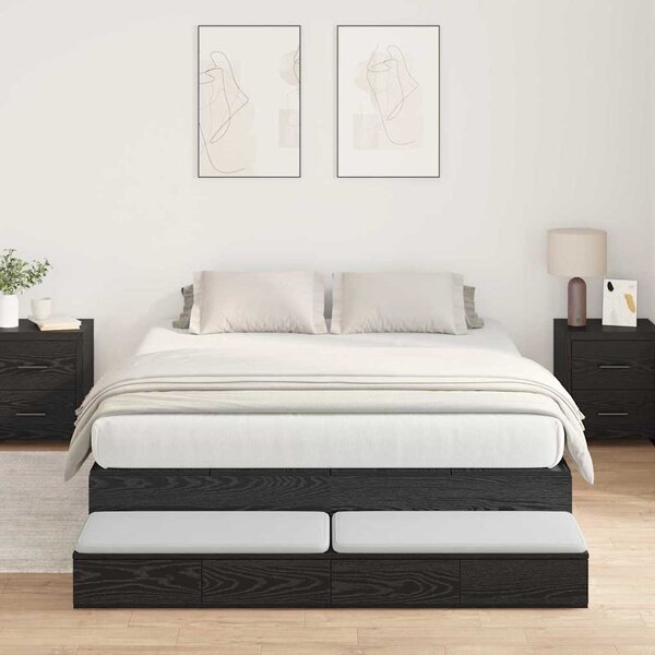 Krevet s ladicama Crni hrast 135 cm Konstruirano drvo - Crna / 135 cm