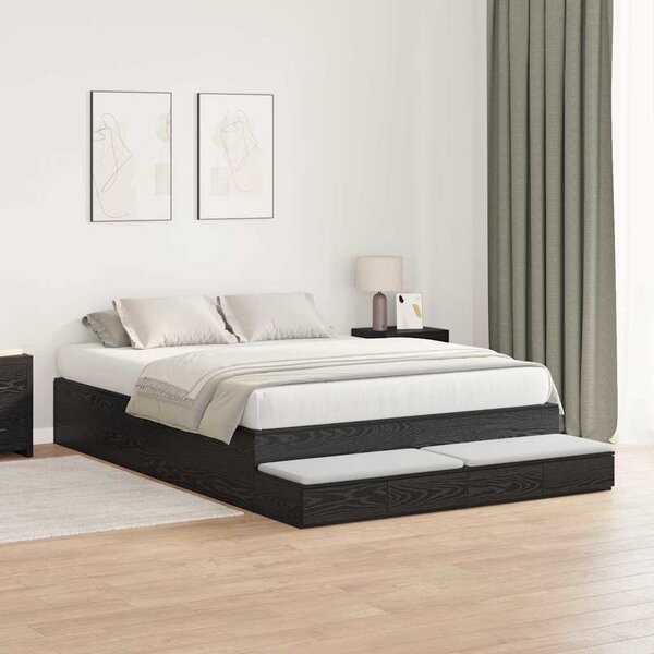 Krevet s ladicama Crni hrast 135 cm Konstruirano drvo - Crna / 135 cm