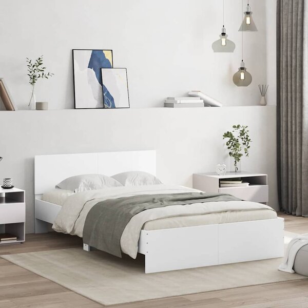 Okvir kreveta s uzglavljem i LED svjetlima bijeli 140 x 190 cm - Bijela / 140 x 190 cm