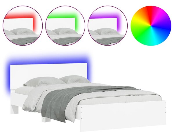 Okvir kreveta s uzglavljem i LED svjetlima bijeli 140 x 190 cm - Bijela / 140 x 190 cm