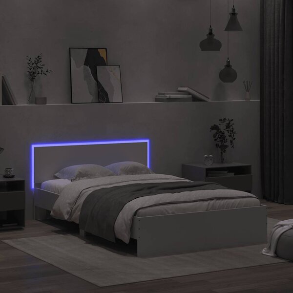 Okvir kreveta s uzglavljem i LED svjetlima bijeli 140 x 190 cm - Bijela / 140 x 190 cm