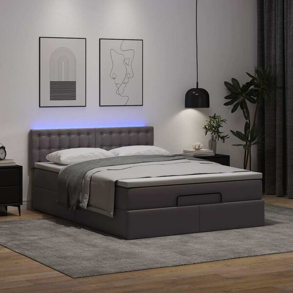 Otomanski krevet s madracima i LED sivi 140x190cm umjetna koža - Siva / 140 x 190 cm