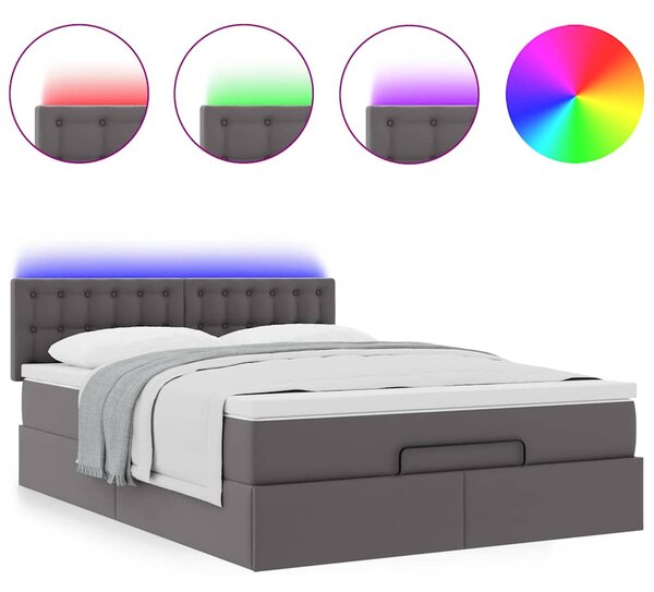 Otomanski krevet s madracima i LED sivi 140x190cm umjetna koža - Siva / 140 x 190 cm