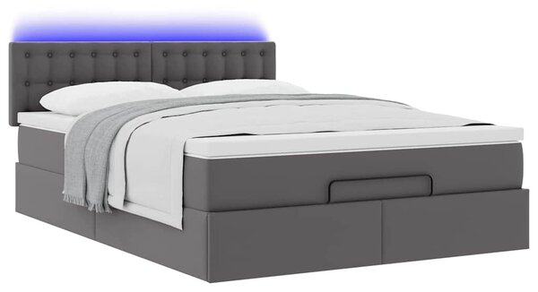 Otomanski krevet s madracima i LED sivi 140x190cm umjetna koža - Siva / 140 x 190 cm