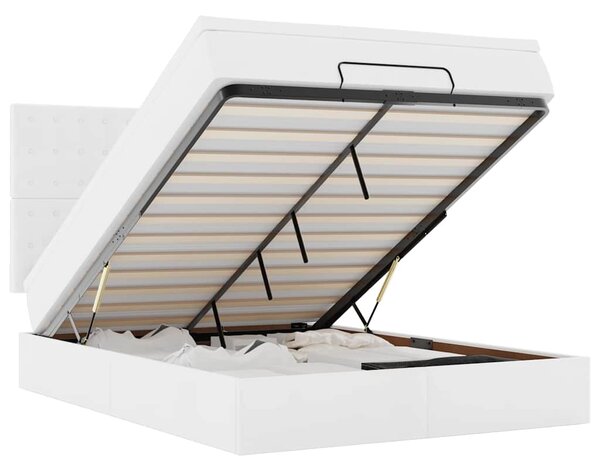 Otomanski krevet s madracima i LED 140x190cm umjetna koža - Bijela / 140 x 190 cm