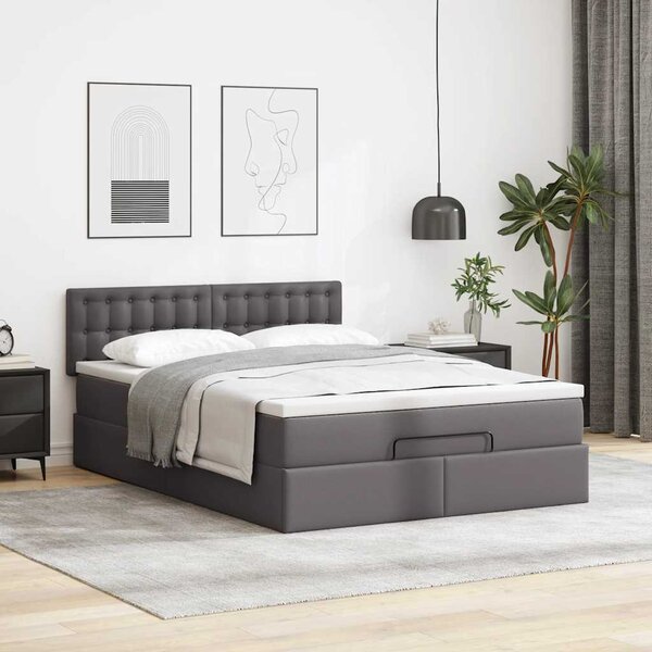 Otomanski krevet s madracima i LED sivi 140x190cm umjetna koža - Siva / 140 x 190 cm