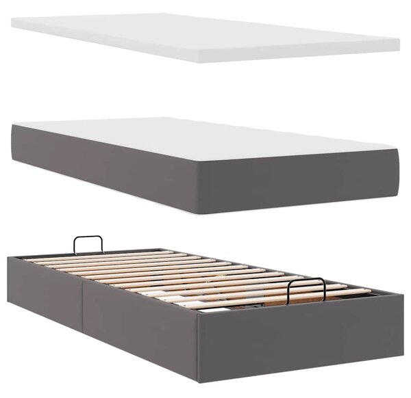 Otomanski okvir kreveta s madracem sivi 80x200cm umjetna koža - Siva / 80 x 200 cm