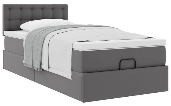 Otomanski krevet s madracem sivi 90x200 cm umjetna koža - Siva / 90 x 200 cm