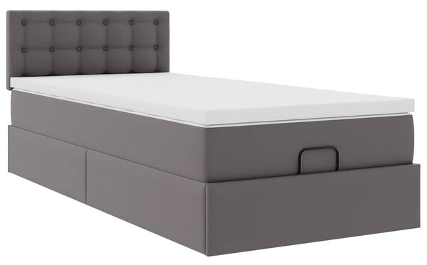 Otomanski krevet s madracem sivi 90x200 cm umjetna koža - Siva / 90 x 200 cm