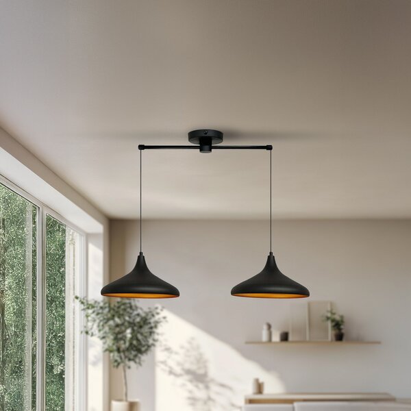 ROYALTECH Viseća lampa Claus, crna, dužina 85 cm, 2 žarulje, metal, prigušiva, Dnevni boravak/blagovaonica, Metal