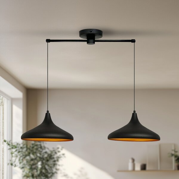 ROYALTECH Viseća lampa Claus, crna, dužina 85 cm, 2 žarulje, metal, prigušiva, Dnevni boravak/blagovaonica, Metal