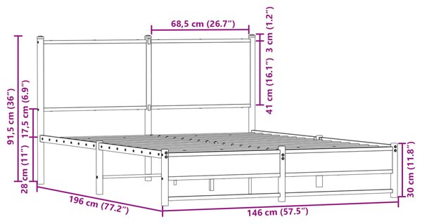 Metalni okvir kreveta bez madraca smeđa boja hrasta 140x190 cm - Smeđa / 140 x 190 cm