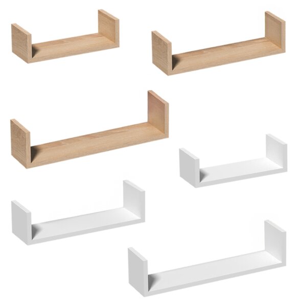Set zidnih polica U-shape 3 police / bijela ili hrast Hrast