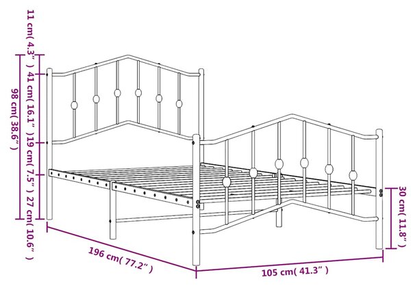 Metalni okvir kreveta s uzglavljem i podnožjem crni 100x190 cm - Crna / 100 x 190 cm