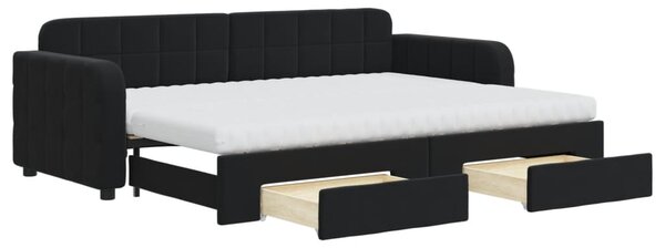 Dnevni krevet na razvlačenje s ladicama crni 80 x 200 cm baršun - Crna / 80 x 200 cm