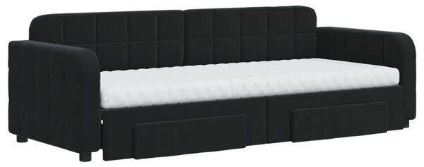 Dnevni krevet na razvlačenje s ladicama crni 80 x 200 cm baršun - Crna / 80 x 200 cm