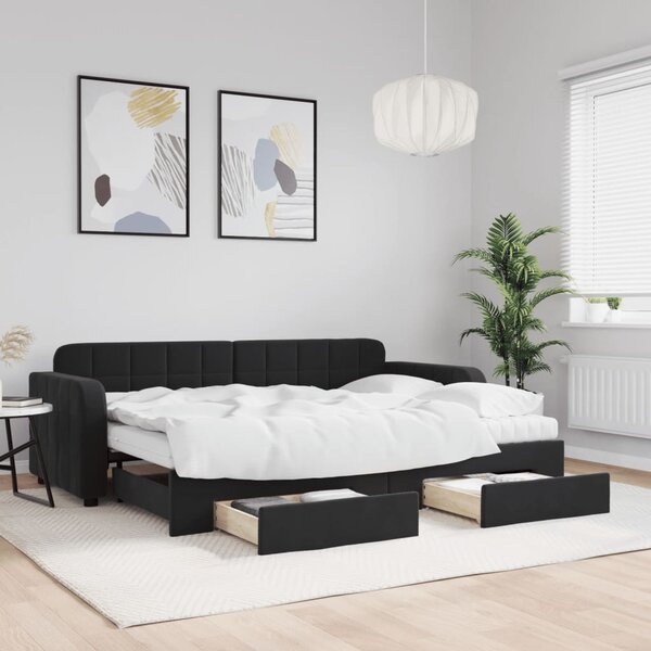 Dnevni krevet na razvlačenje s ladicama crni 80 x 200 cm baršun - Crna / 80 x 200 cm