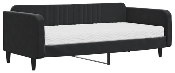 Dnevni krevet s madracem crni 100 x 200 cm baršunasti - Crna / 100 x 200 cm
