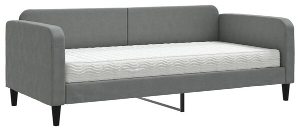 Dnevni krevet s madracem tamnosivi 90 x 200 cm od tkanine - Siva / 90 x 200 cm