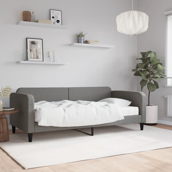 Dnevni krevet s madracem tamnosivi 90 x 200 cm od tkanine - Siva / 90 x 200 cm