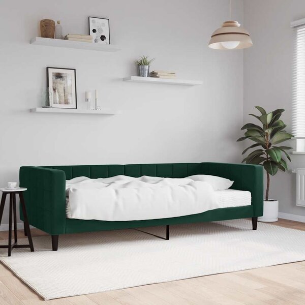 Dnevni krevet s madracem tamnozeleni 90 x 200 cm baršunasti - Zelena / 90 x 200 cm