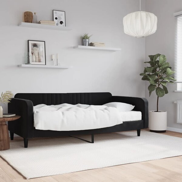 Dnevni krevet s madracem crni 100 x 200 cm baršunasti - Crna / 100 x 200 cm
