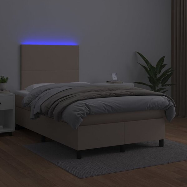 Krevet box spring madrac LED cappuccino 120x200cm umjetna koža - Smeđa / 120 x 200 cm
