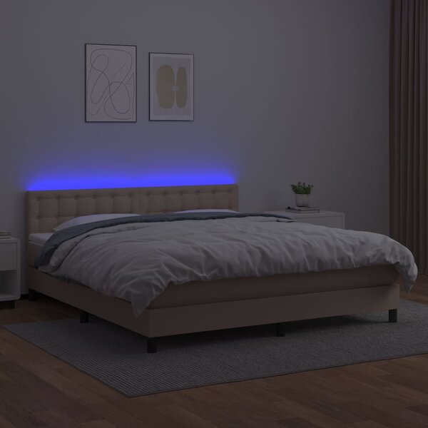 Krevet box spring madrac LED cappuccino 180x200cm umjetna koža - Smeđa / 180 x 200 cm