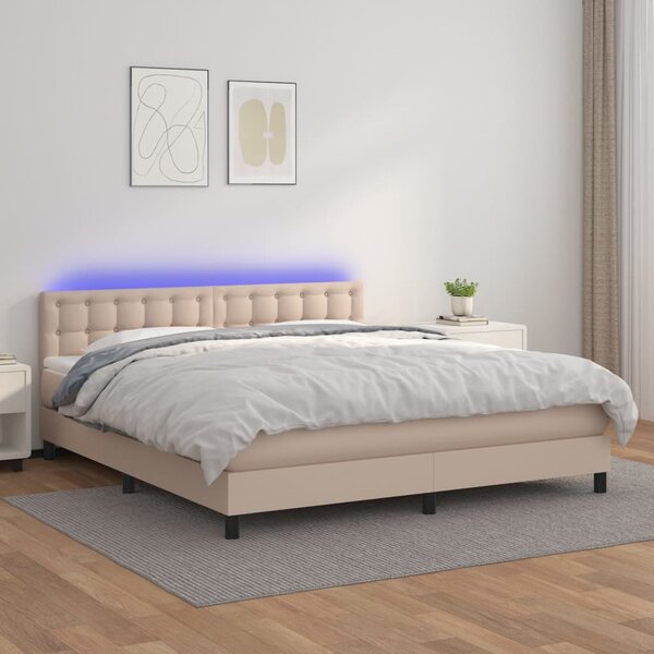 Krevet box spring madrac LED cappuccino 180x200cm umjetna koža - Smeđa / 180 x 200 cm
