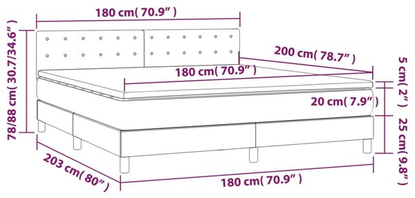 Krevet box spring madrac LED cappuccino 180x200cm umjetna koža - Smeđa / 180 x 200 cm