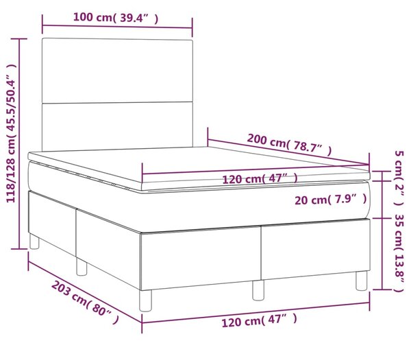 Krevet box spring madrac LED cappuccino 120x200cm umjetna koža - Smeđa / 120 x 200 cm