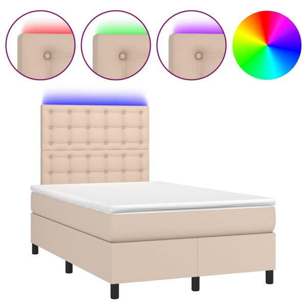 Krevet box spring madrac LED cappuccino 120x200cm umjetna koža - Smeđa / 120 x 200 cm