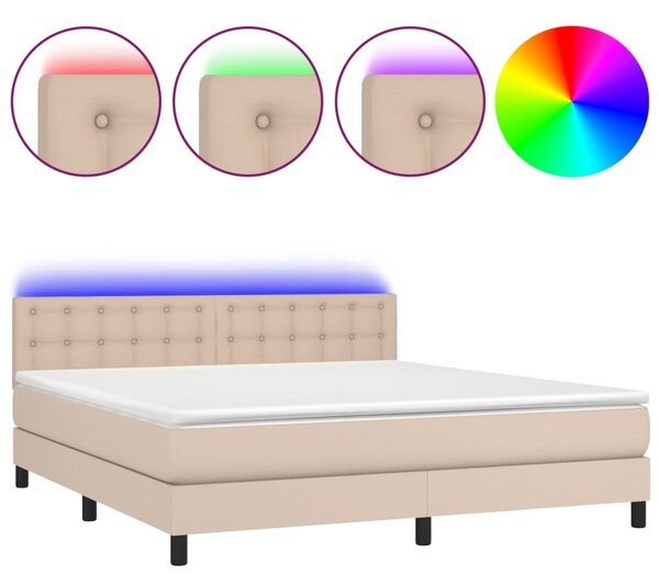 Krevet box spring madrac LED cappuccino 180x200cm umjetna koža - Smeđa / 180 x 200 cm