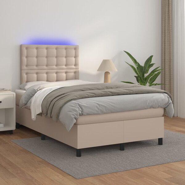 Krevet box spring madrac LED cappuccino 120x200cm umjetna koža - Smeđa / 120 x 200 cm