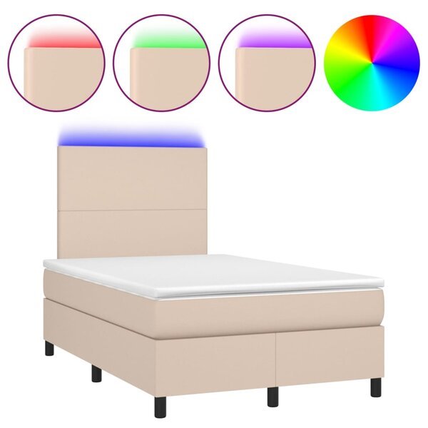 Krevet box spring madrac LED cappuccino 120x200cm umjetna koža - Smeđa / 120 x 200 cm