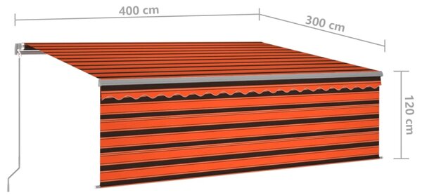 Tenda na ručno uvlačenje s roletom 4 x 3 m narančasto-smeđa - Šarena / 4 x 3 m