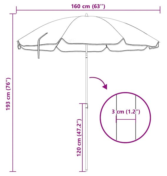 Vrtni suncobran s čeličnim stupom 180 cm plavi - Plava / 180 cm
