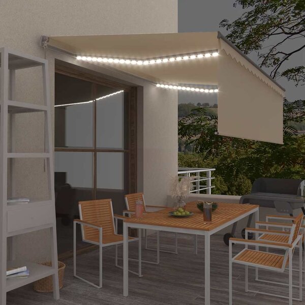 Tenda na ručno uvlačenje s roletom i LED svjetlima 4 x 3 m krem - Krema / 4 x 3 m