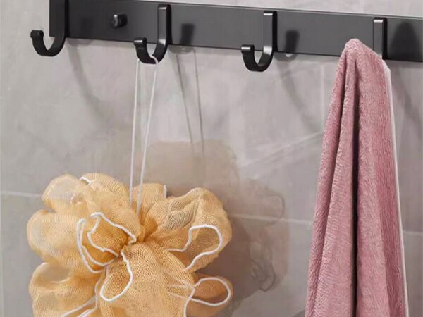 Crna zidna vješalica 38 cm za druženje odjeće 5x kuke