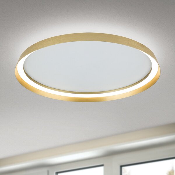 ORION LED stropna svjetiljka Manta, Ø 60 cm, zlatne boje, aluminij, gore/dolje, prigušiva, Zlato / mjed, Dnevni boravak/blagovaonica, Aluminij, Strop s više plamena