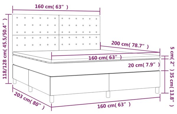 Krevet box spring madrac LED cappuccino 160x200cm umjetna koža - Smeđa / 160 x 200 cm