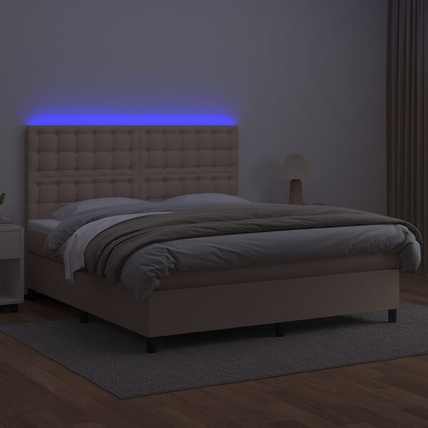 Krevet box spring madrac LED cappuccino 160x200cm umjetna koža - Smeđa / 160 x 200 cm