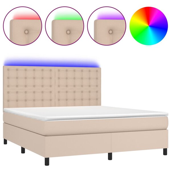 Krevet box spring madrac LED cappuccino 160x200cm umjetna koža - Smeđa / 160 x 200 cm