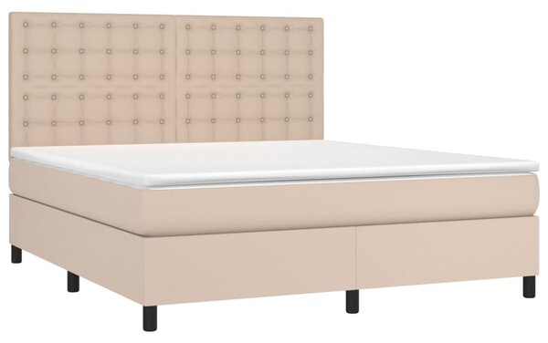 Krevet box spring madrac LED cappuccino 160x200cm umjetna koža - Smeđa / 160 x 200 cm
