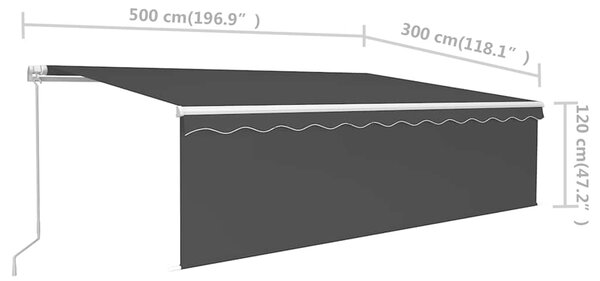 Tenda na ručno uvlačenje s roletom 5 x 3 m antracit - Antracitno siva / 5 x 3 m