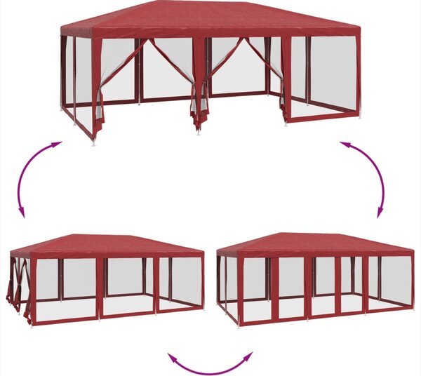 Šator za zabave s 10 mrežastih bočnih zidova crveni 6x4 m HDPE - Crvena / 6 x 4 m