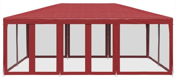 Šator za zabave s 10 mrežastih bočnih zidova crveni 6x4 m HDPE - Crvena / 6 x 4 m